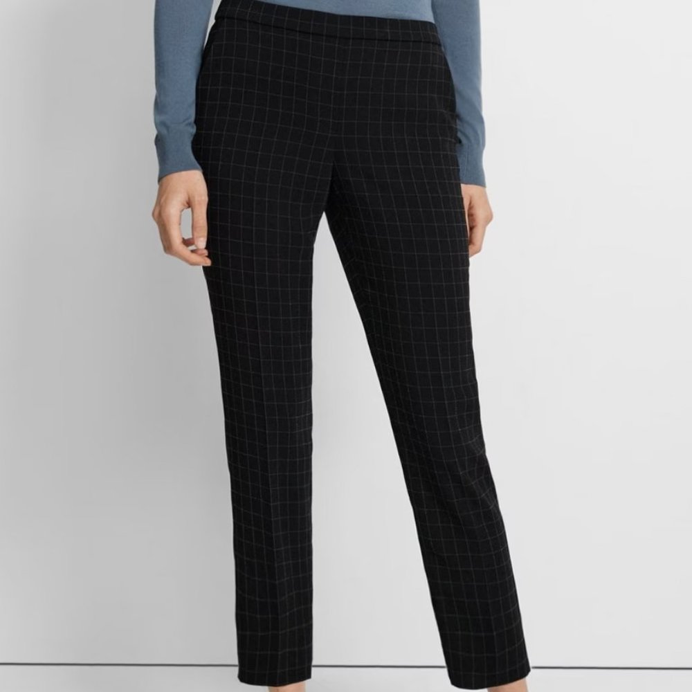 Theory Treeca Pull-On Pant in Checked Crepe